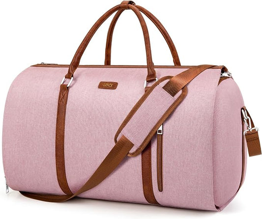 Convertible Garment Duffle Bags for Travel - Carry On Garment Bags With Toiletry Bag, Large Weekender Bags for Women Men 2 in 1 Hanging Suitcase Suit Travel Duffel Bags (2pcs Set, Pink) by TIBES