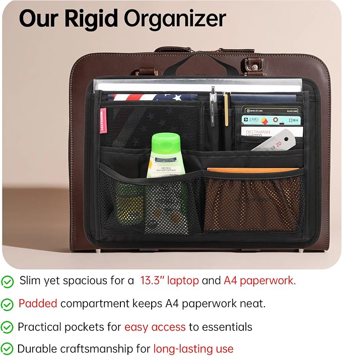 Slim Rugged Organizer Insert for Briefcase Messenger Tote Bag-13 Pockets,Durable Padded Nylon,Handle - Mix - Image 6