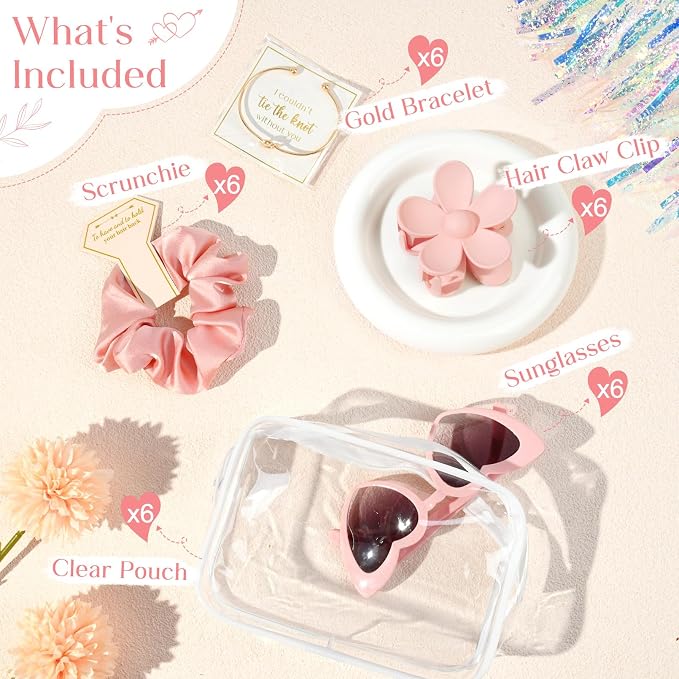 DEEKA 30 Pcs Bridesmaid Proposal Bag Set Gift Clear Makeup Toiletry Bag Bachelorette Party Favors Sunglasses Flower Claw Clips Scrunchies Knot Bracelets Bridal Wedding Party Gifts (Pink) - Image 2