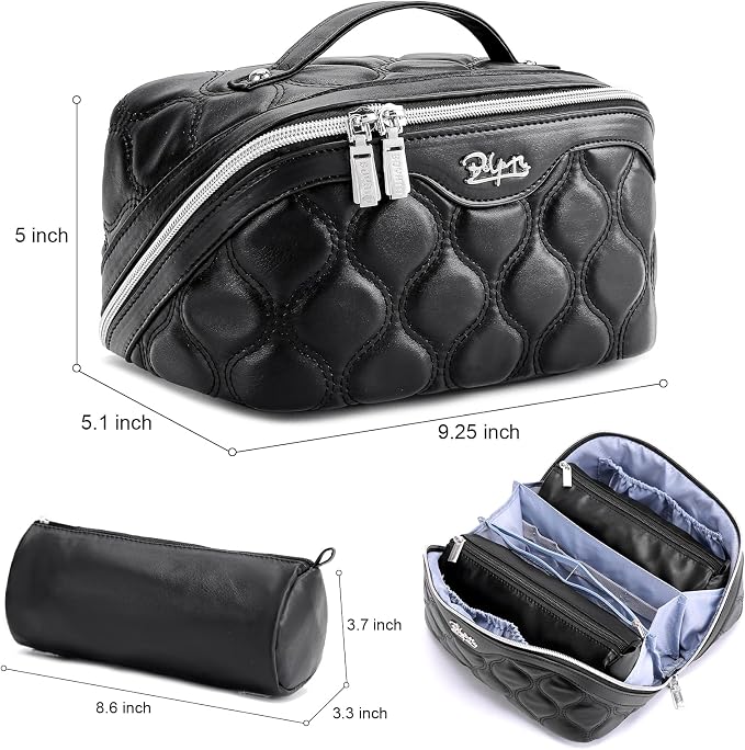 BOYATU Travel Makeup Bags for Women Cosmetic Bag: Puffy Make up Bags Set of 3 - Vegan Leather Makeup Organizer - Waterproof Large Toiletry Bag with Compartments - Travel Essentials (H-1-Black) - Image 7