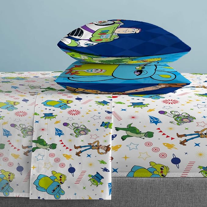 Jay Franco Disney Pixar Toy Story Kids Full Sheet Set, 4 Piece Bedding | Buzz Lightyear & Woody, Super Soft Breathable Microfiber, Deep Pocket, Reversible, Machine Washable Kids Bedding (Official) - Image 4