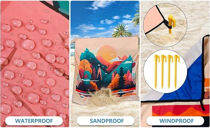 HIHOHO Beach Blanket Waterproof Sandproof Extra Large Beach Mat 79" X 83"/120"x108"for 1-8 Adults Quick Drying Durable Outdoor Picnic Mat for Beach Travel Camping Hiking - Image 3