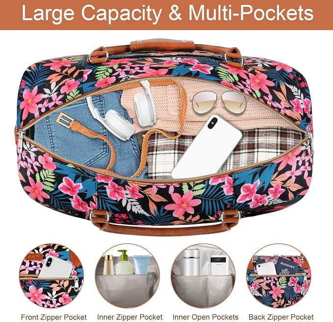ITIEZY Weekender Overnight Bag for Women - Large Travel Duffel Bag with Shoe Compartment, Gym Duffel Bag Hospital Bag Carry On Tote Bags for Airplanes with Crossbody Bag Toiletry Bag 3Pcs Set - Image 4