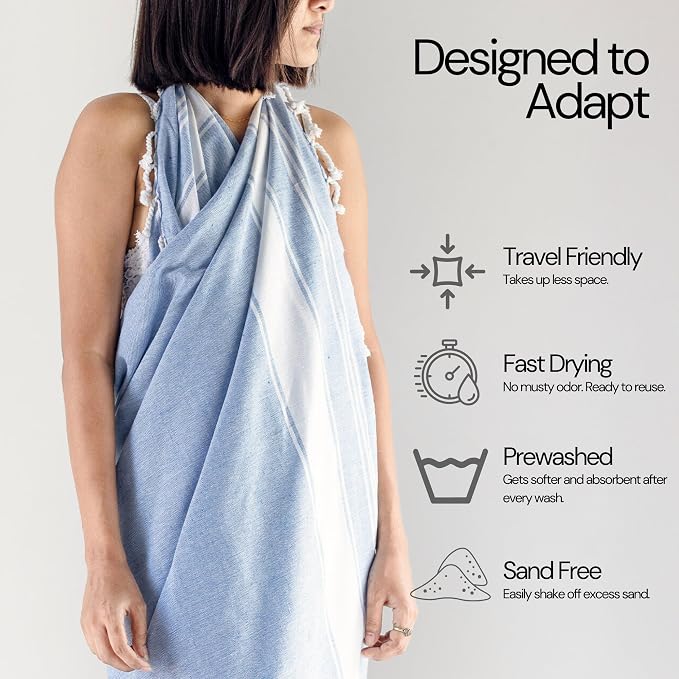 Salt Earth Cotton Turkish Beach Towel (Set of 4, 36"x72") - Soft, Quick Dry, Sand Resistant, Absorbent Towels for Bathroom, Home, Travel, Pool, Spa, Bath, Swim - Beach Towels Oversized (Sky Blue) - Image 3