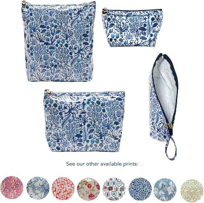 Jacaranda Living Extra Small Cosmetic Bag - Water-Resistant, PVC-Lined - Blue Seashells - Image 5
