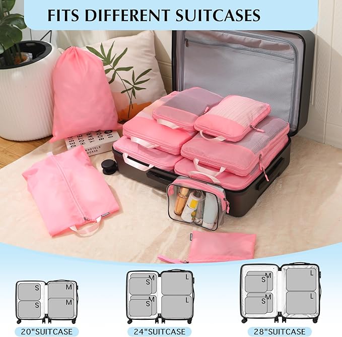 PFEYRPK Lightweight Compression Packing Cubes for Suitcases, Compressible Expandable Travel Packing Organizer with Clear Toiletries and Backpack Bag, Travel Essentials for Carry on Luggage 7 Set - Image 4