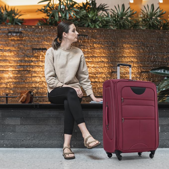 Merax Softside Luggage Set, Travel Suitcase Expandable Lightweight 3 Piece | Luggage Sets with Spinner Wheels 22" 26" 30" Suitcase with TSA Lock (Red) - Image 2