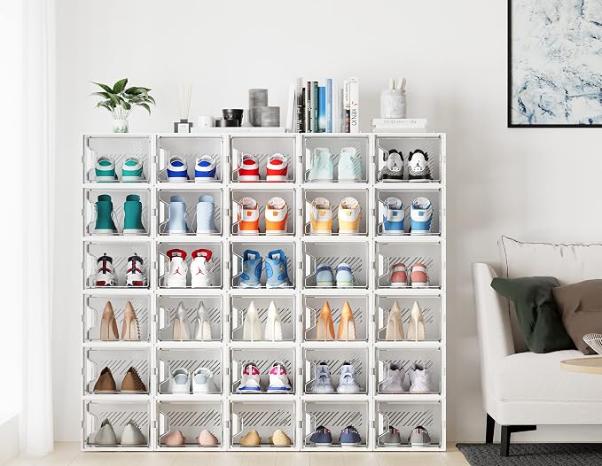 Shoe Storage, 12 Pack X-Large Shoe Organizer for Closet, Shoe Boxes Clear Plastic Stackable Shoe Storage Boxes for Size 13 - Image 2