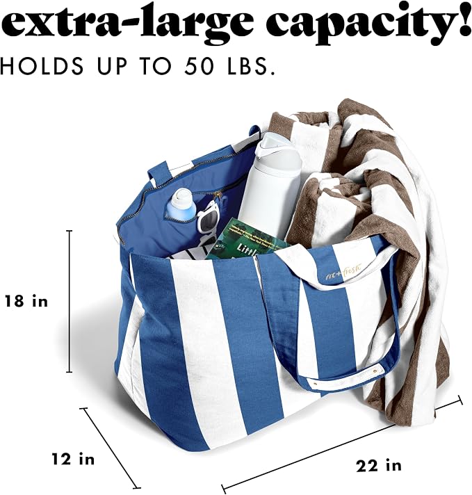 Fit & Fresh XL Beach Tote Bag for Women – XL Travel Tote with Zipper & Pockets, Oversized Canvas Pool Bag, Weekender Carry-On - Image 3