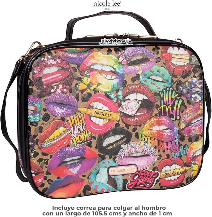 Nicole Lee Travel Handbag Crossbody Set with 3 Fashion Print Makeup Pouches, Women's Cosmetic Toiletry Organizer (All Emotion) - Image 8