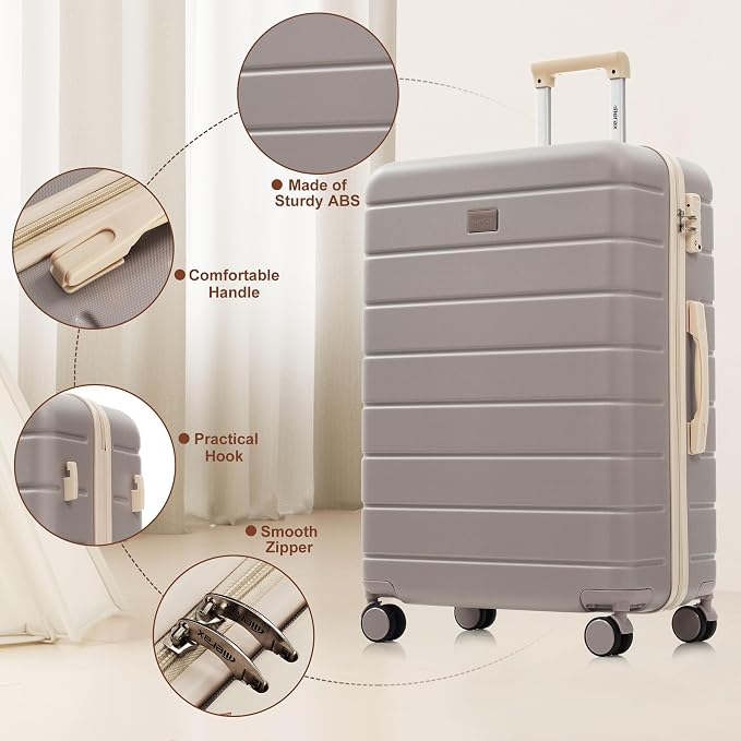 Hardshell Luggage Sets, Lightweight Stripes Suitcases with Spinner Wheels, Rosybrown 6pcs - Image 2