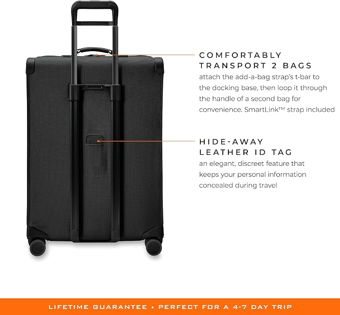 Briggs & Riley 29" Large Expandable Spinner - Checked Luggage for Travel, Suitcases with Wheels, Softside Rolling Bag for Men & Women, Self-Repairing Zipper - Baseline Collection, Black - Image 3