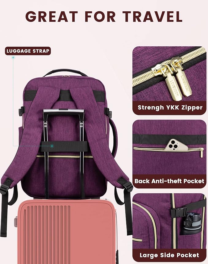 LOVEVOOK 40L Travel Backpack Flight Approved Carry on Backpack,3 Packing Cubes,Waterproof Personal Item Travel Bag,TSA Carry on Luggage Suitcase Travel Essentials,Gifts for Women & Men,fits 17" Laptop - Image 7