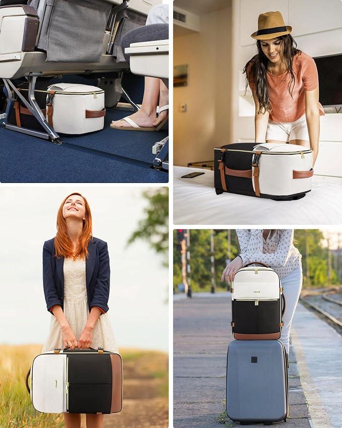 LOVEVOOK Travel Backpack for Women, TSA Carry On Backpack Flight Approved Luggage, 50L Water Resistant Personal Item Daypack Large Weekender Bag fit 18 inch Laptop with 3 Cubes, Beige-black-brown - Image 5