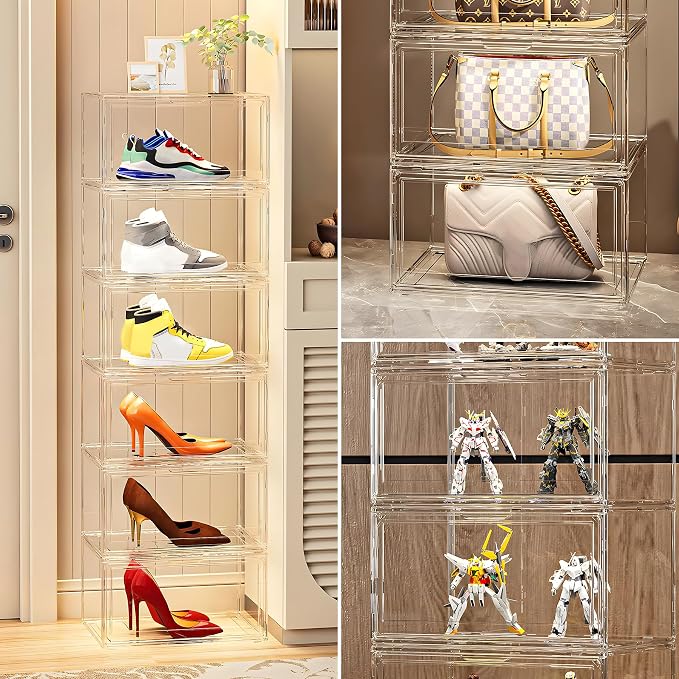MMBABY 12 Pack Acrylic Clear Shoe Boxes– Ultra Clear Plastic Stackable Sneaker Storage For Sneakerhead. Professional Grade Shoe Display Case with Magnetic Door.Fits US Size 15 - Image 6
