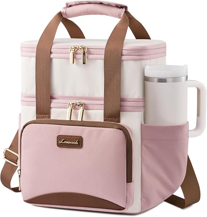 LOVEVOOK Insulated Lunch Bag For Women,Large Double Deck Adult Lunch Box,Teacher Lunch Tote Bag With Cup Holder,Leakproof Cooler Bag With Adjustable Shoulder Strap For Work Picnic Beach,Larger 15L by LOVEVOOK