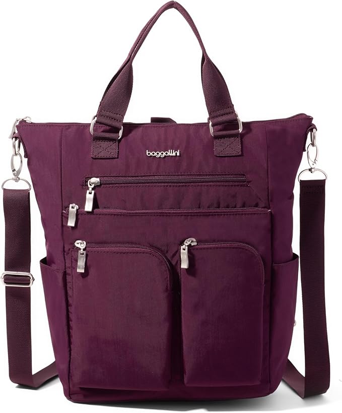 Baggallini All Set 3 in 1 Tote Backpack - 15"x10.5" Lightweight Travel Bag w/RFID Phone Wristlet by baggallini