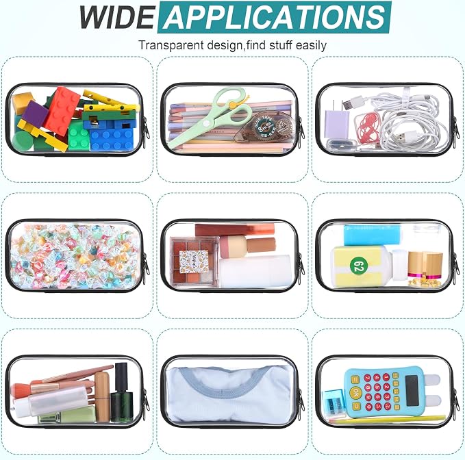 Sanwuta 6 Pcs Clear Hard Zipper Case Plastic Zipper Pouches Transparent Makeup Bag Pencil Case Pouches Toiletry Diaper Bag for Travel Toy Storage Organizer Bins(Black,7.48 x 3.94 x 2 Inch) - Image 7