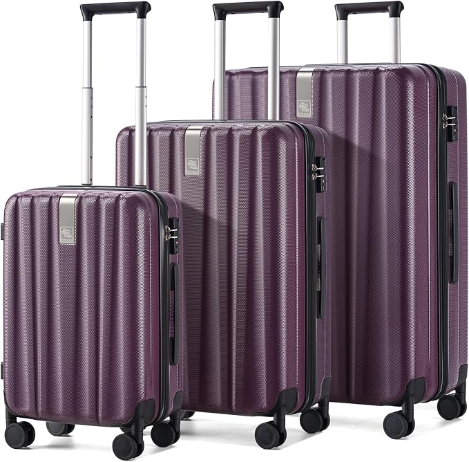 Hanke Luggage Sets 3 piece Carry On Luggage with Wheels PC Hard Shell Suitcases Lightweight Checked Tsa Luggage Extra Large Travel Suitcase Woman Men 20/24/29 Inch （Purple） by Hanke