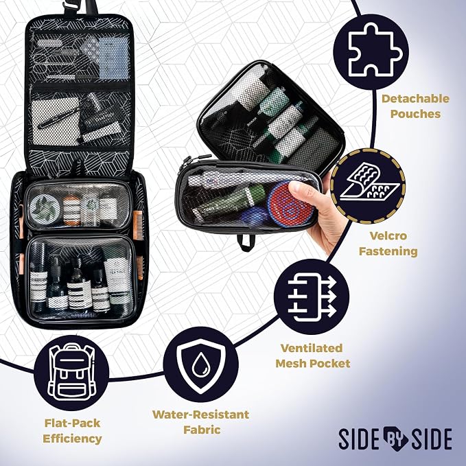 Small Travel Toiletry Bag for Men, Slim Flat Hanging Mens Dopp Kit & Travel Size Shaving Kit Organizer, TSA-Approved Waterproof Compact Toiletries Bag, Leak-Proof Pouches - Image 4