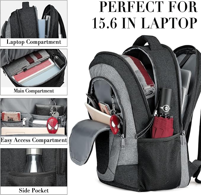 BIKROD Travel Laptop Backpack Men, School Backpacks for College Teen Boys Water Resistant Back Pack, Business Anti Theft Slim Sturdy Computer Bag Gifts Fits 15.6 Inch Laptop - Image 2