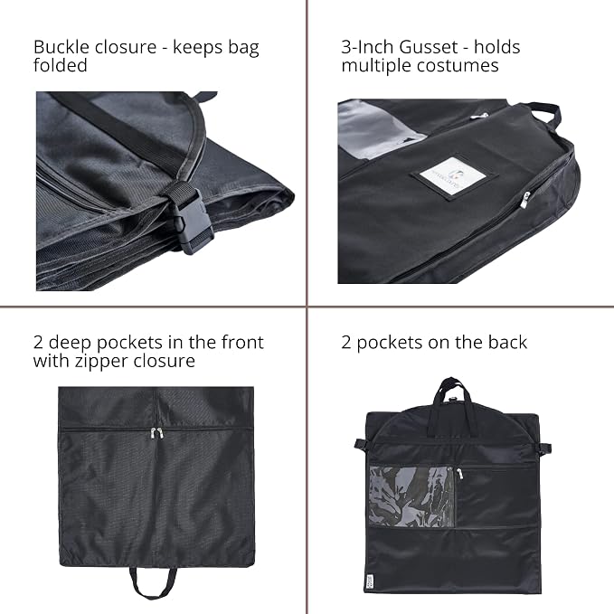 Waterproof Hanging Garment Bag 52 inch Deluxe Clothes Bag with Gusset, 4 Pockets & Side Zip for Dance Costumes, Sports, Skating, Theatre, Beauty Pageants & More by Kendall Country (Raven) - Image 4