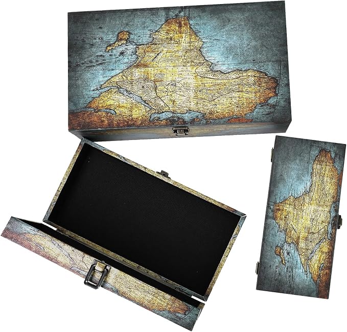 Jolitac Wood Storage Box Set of 3, Vintage Decorative Nesting Boxes Wooden Treasure Storage Crates With Latch, Home Decor Rustic Antique Boxes With Lid for Photos, Jewelry, Cash (Rectangle- Map) - Image 7