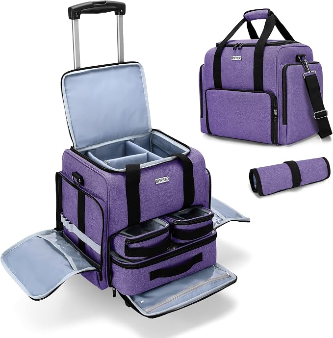 BAFASO Rolling Makeup Case with 3 Removable Pouches, Purple | with 1 Makeup Brush Bag, Professional Makeup Train Case Cosmetic Bag with Detachable Dolly (Patented). by BAFASO