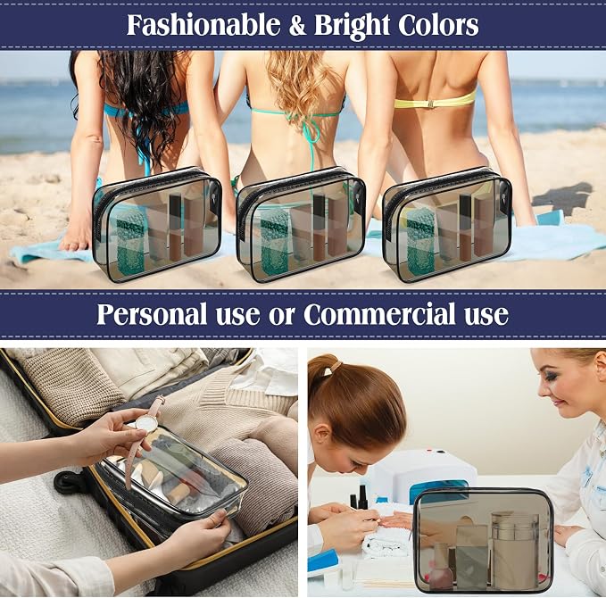 60 Pcs Clear Makeup Bags Bulk Travel Toiletry Bag 7 x 5.5 x 1.6 Inch PVC Zipper Pouch Waterproof Plastic Cosmetic Case Portable Organizer for Women Summer Bathroom (Dark Black) - Image 7