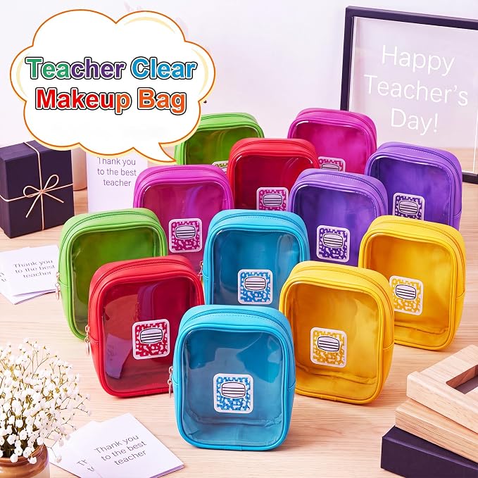 12 Pack Back to School Clear Makeup Bag, PVC Cosmetic Pouch with Composition Notebook Embroidery 6 Colors, Teacher Appreciation Gift, Small Waterproof Leather Travel Bag for Women - Image 4