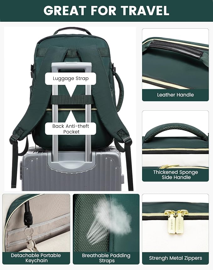 LOVEVOOK 40L Travel Backpack for Women & Men, Airline Approved Carry On Luggage with 3 Packing Cubes, TSA Overnight Bags, Waterproof Personal Item Bag, Weekender Essentials Backpacks fits 17" Laptop - Image 7