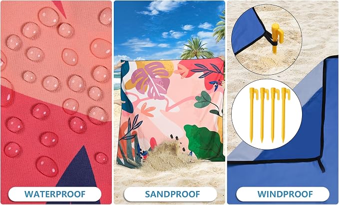 HIHOHO Beach Blanket Waterproof Sandproof Extra Large Beach Mat 79" X 83"/120"x108"for 1-8 Adults Quick Drying Durable Outdoor Picnic Mat for Beach Travel Camping Hiking - Image 3