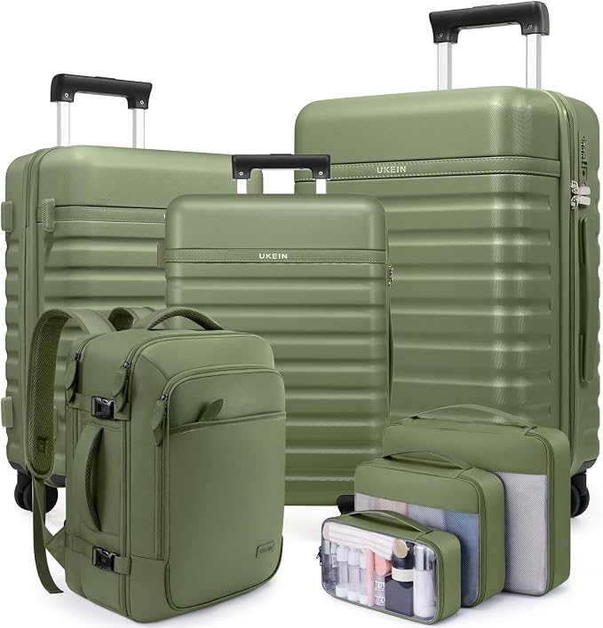 Luggage Sets 7 Piece, Durable Hardside ABS Carry on Luggage with Spinner Wheels & YKK Zipper TSA Lock, Large Checked Travel Suitcase With Backpack Set for Men and Women,20/24/28 Inch by Unknown