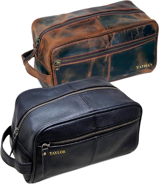 jaald Personalized Genuine Leather Toiletry Bag for Men - Dopp Kit Gift with Embossing Options, Ideal Birthday, Anniversary, Wedding, Father & Groomsmen Gift, Travel bag, Shaving bag by Jaald