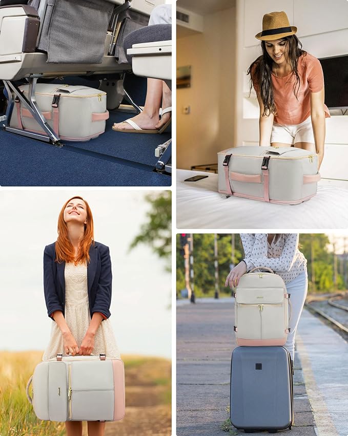 LOVEVOOK Carry On Backpack, 40L Travel Backpack Women with 3 Packing Cubes, TSA Airline Approved Suitcase Bag as Personal Item, Waterproof 17 inch Laptop Backpack for Weekender Overnight,Grey Pink - Image 8
