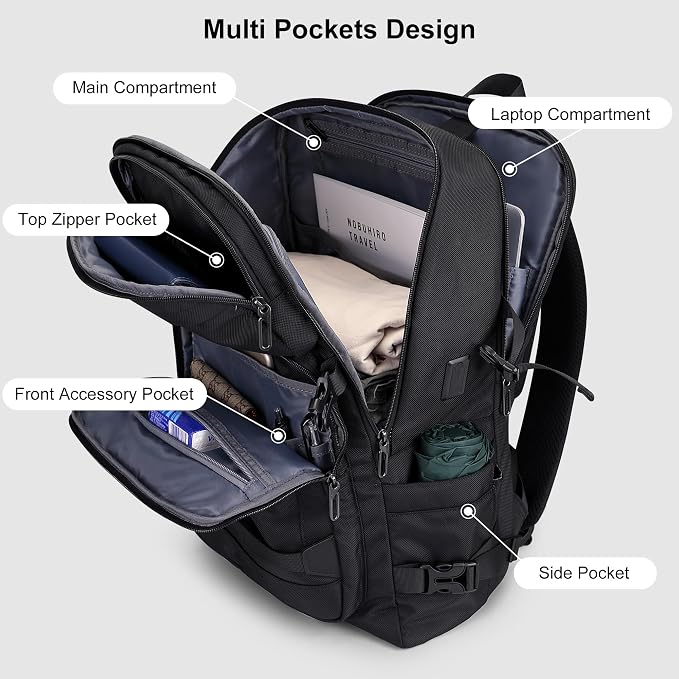 PIJUSHI Casual Travel Backpack for Women with 16" Padded Laptop Compartment | Carry On Luggage with USB Charging Port, 1680D Water-Resistant Nylon, Airline Approved, For Daily, Hiking - Image 3