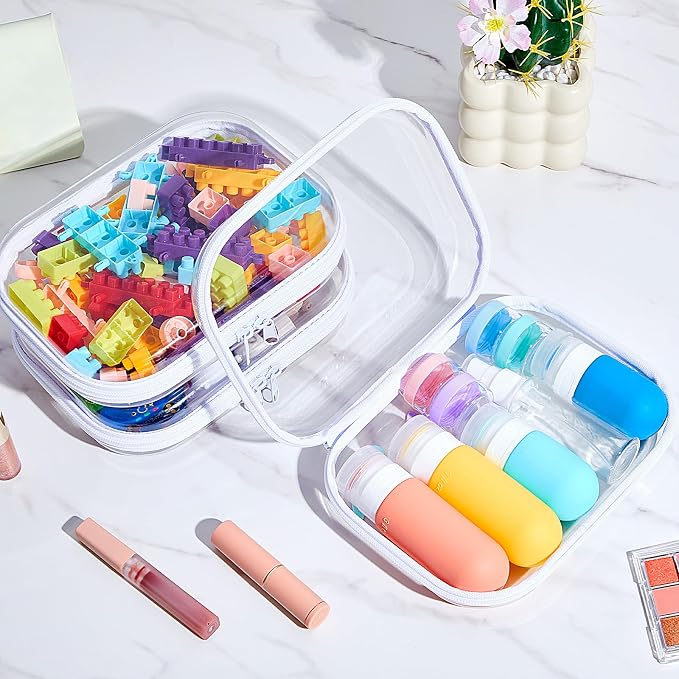 Hoolerry 4 Pcs Hard Clear Zipper Case Makeup Bags Plastic Zipper Pouch Transparent Storage Box Containers for Cosmetics, Snacks, Building Blocks, Puzzles(Clear,7.9 x 5.9 x 2 in,White) - Image 5