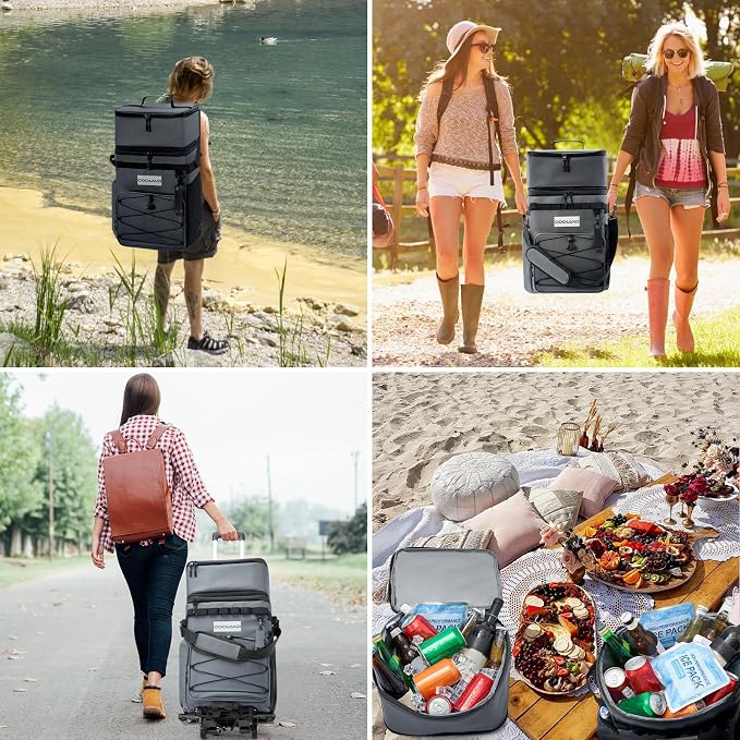 Odoland 72 Can Rolling Cooler Bag with Wheels & Handle, Collapsible Insulated Ice Chest for Beach, Camping & Tailgating - Portable Travel Soft Cooler on Wheels, Collapses for Easy Storage - Image 8