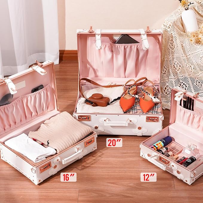 urecity Vintage and Cute Carry-on Overnight Case Non-wheeled Mini Leather Trunk Suitcase with Shoulder Strap - Image 3