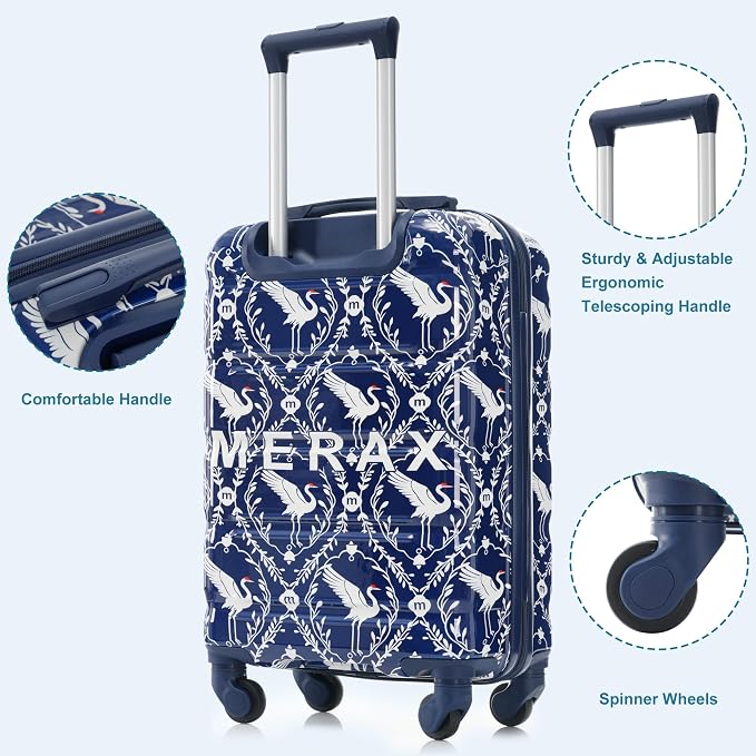 Hardside Luggage Sets, Lightweight Stripes Suitcase with Spinner Wheels, Indigo Swan - Image 2