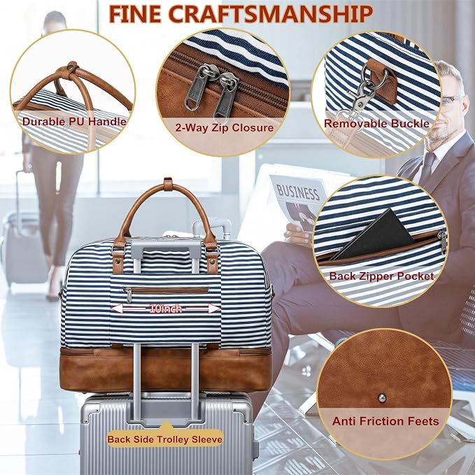 Wogarl 4PCS Weekender Bags for Women Large Overnight Weekend Travel Duffel Carry on Shoulder with Shoe Compartment Canvas Toiletry Bag for Travel Business Gym - Image 5