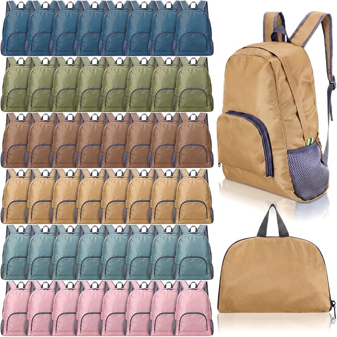 48 Pack Neutral 17 Inch Foldable Backpacks in Bulk Lightweight Classic Basic Book Bags Elementary Backpack for Travel Camp Donations by Bulyoou