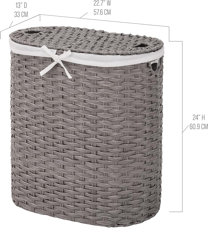Seville Classics Premium Handwoven Portable Laundry Bin Basket with Carrying Handles, Household Storage for Clothes, Linens, Sheets, Gray, Oval Hamper - Image 4