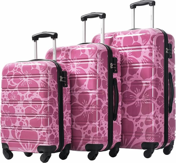Merax Suitcase Set, Hardshell Luggage Sets 3 Piece with Spinner Wheels | Durable Printing Suitcase with TSA Lock Lightweight 20" 24" 28",Purple Pink by Merax