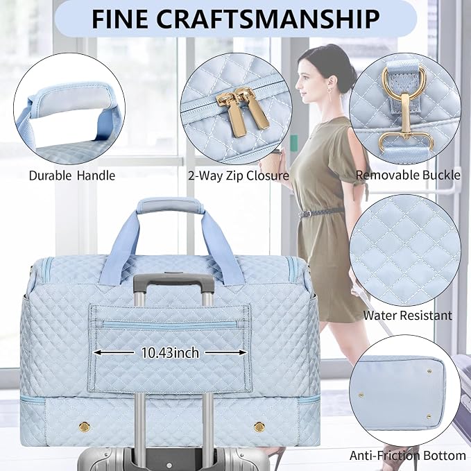 Wogarl 3PCS Weekender Bags for Women Large Overnight Bag Weekend Travel Duffel Bag Carry on Shoulder with Shoe Compartment Canvas Toiletry Bag for Travel Business Gym,Sky Blue - Image 2