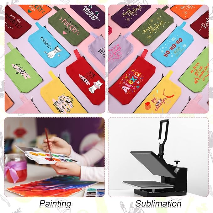 Reginary 60 Pcs Multicolor Canvas Makeup Bag Bulk Portable Travel Cosmetic Pouch Versatile Blank Toiletry Bag with Zipper for Women DIY Craft Purse Pencil Case (8.6 x 5 x 2 Inch) - Image 6