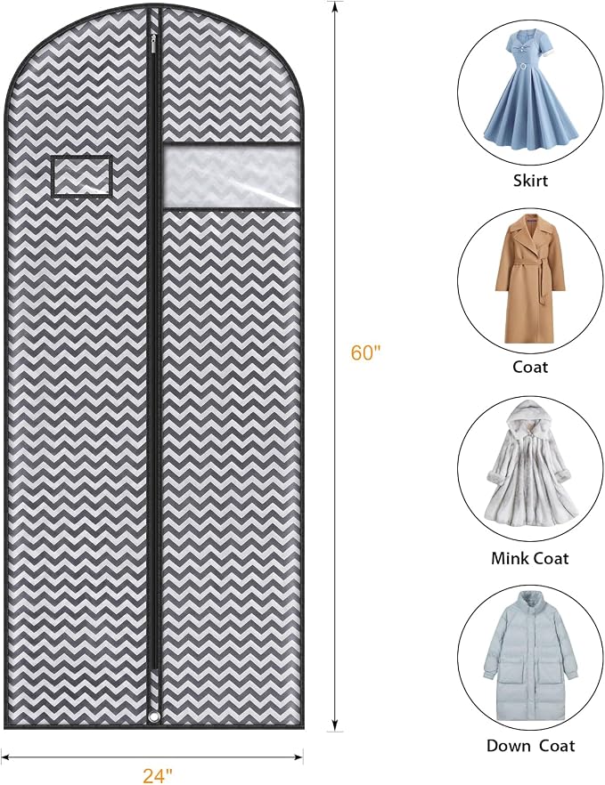 Syeeiex 60'' Dress Bags for Gowns, Set of 4 Garment Bag for Hanging Clothes, Dress Garment Bag, Dustproof and Keep Closet Tidy, Perfect for Suit Evening Dresses Fur Coat Long Dress Gown(Dark Grey) - Image 2
