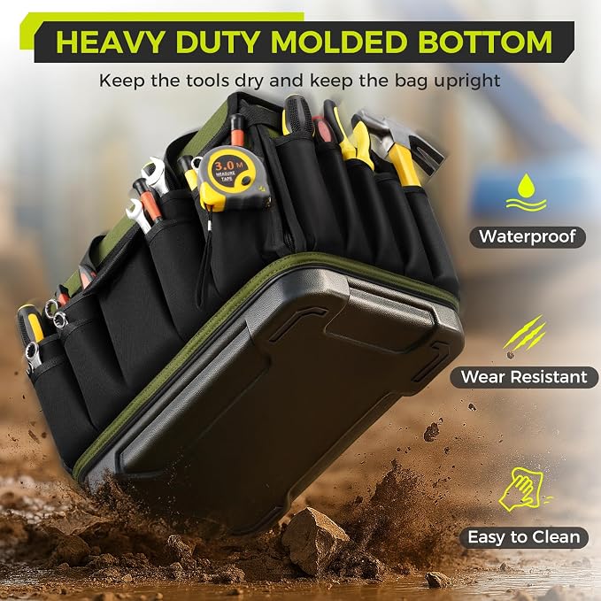 Heavy Duty Tool Bag 18-Inch, Extra Large 46 Pockets Electrician Tool Bag for men with Hard Bottom & Waterproof Pocket, 1680D Tear-Proof Toolbox Organizer for HVAC Mechanic, Father Dad Birthday Gift - Image 2