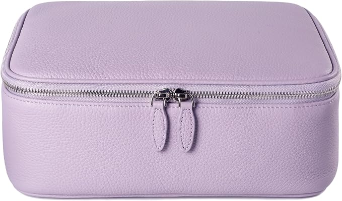 Luxury Genuine Cowhide Leather Cosmetic Organizer Bag – Large Capacity Makeup & Toiletry Travel Case with Compartment, Brush Holder for Women and Men by Hyfant