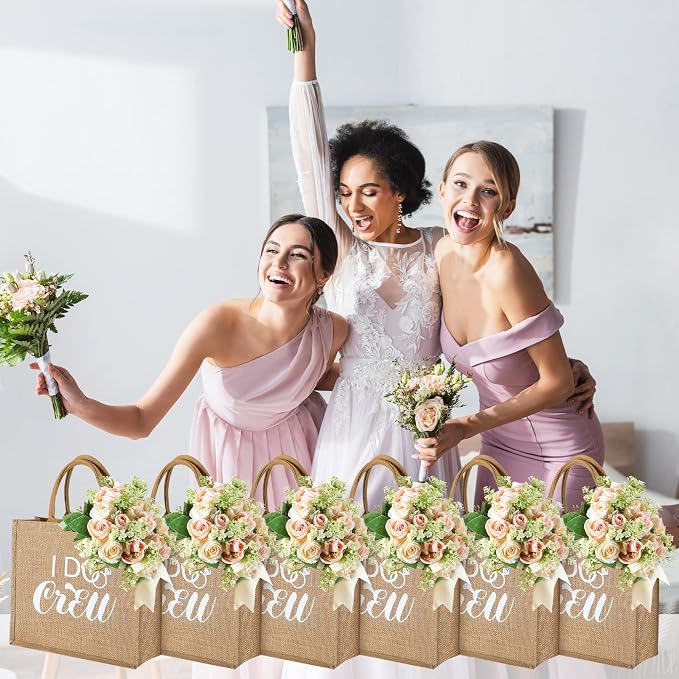 Sadnyy 10 Pieces Bridesmaid Gift Bags Bachelorette Tote Bags with Handles Large Burlap Bridesmaid Gifts Reusable for Bachelorette Party Wedding Bridal Shower - Image 5